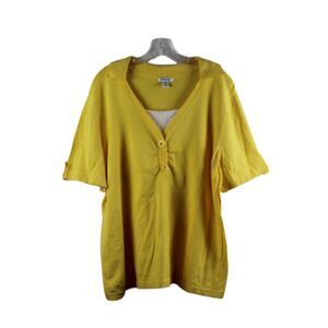 Hampshire Yellow Women's Collared Top Shirt Short Sleeve Pullover 2X 059
